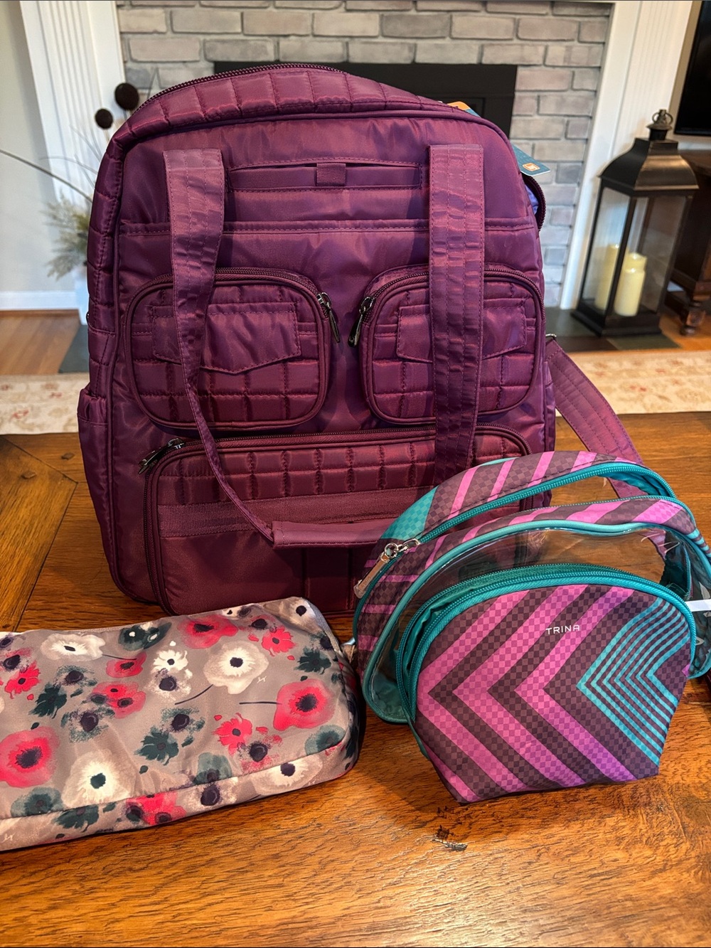 LUG  Puddle Jumper Purple Quilted Everyday Tote Bag - with pouch and cometic bag